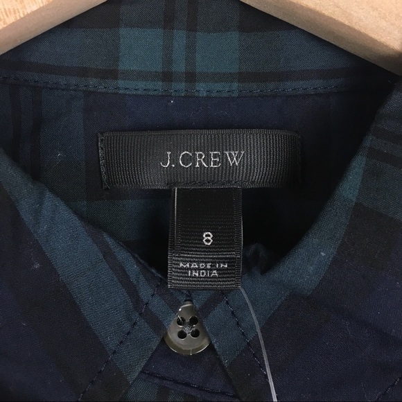 J CREW Tartan Plaid Popover Top Beads Chevron Dark Academia Navy Blue Size 8 NWT - Picture 7 of 11